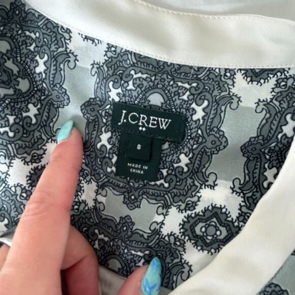 J. Crew Medallion Geometric 3/4 Sleeve Shift Dress Green White Size 8 - Picture 6 of 8